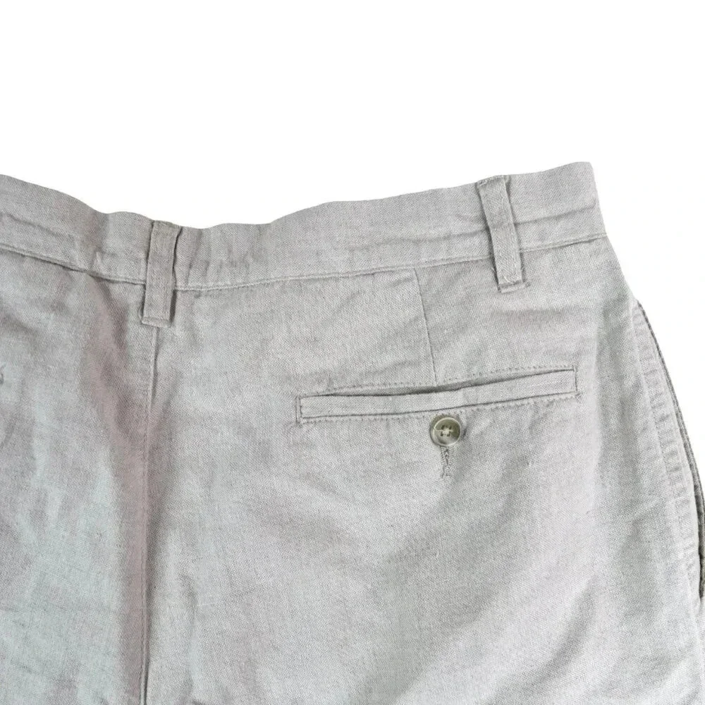 Club Room || Men's Regular Fit Linen Flat Front Shorts Natural Khaki Size 34
